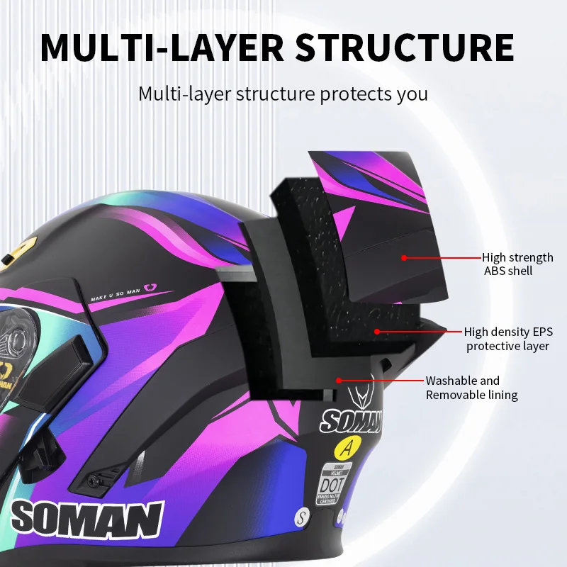 SOMAN Full Face Helmet Dual Le - Dual Visor Motorcycle Racing Helmet ulasan dan harga