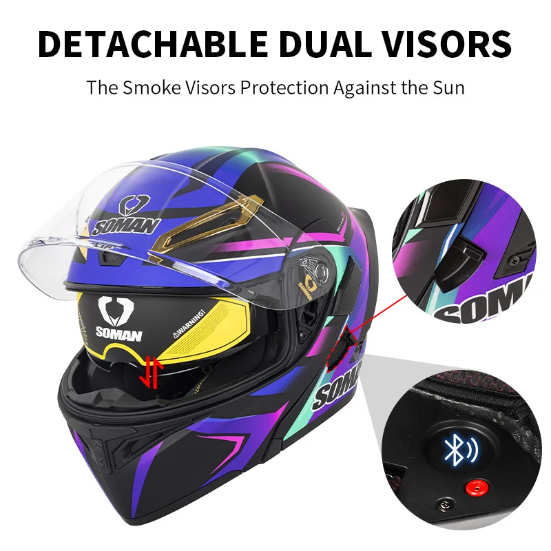 SOMAN Full Face Helmet Dual Le - Dual Visor Motorcycle Racing Helmet ulasan dan harga