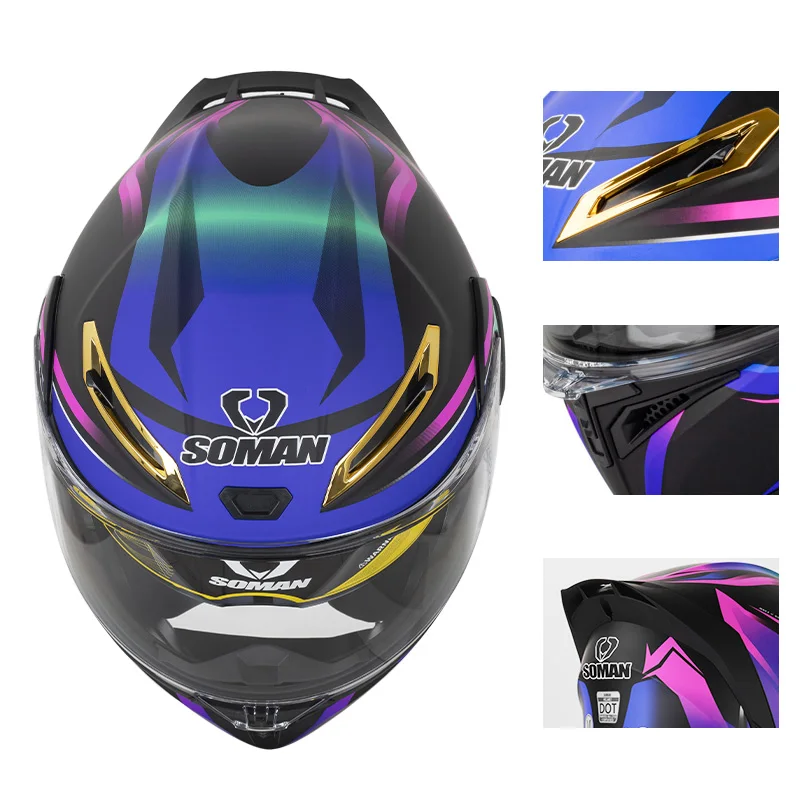 SOMAN Full Face Helmet Dual Le - Dual Visor Motorcycle Racing Helmet ulasan dan harga